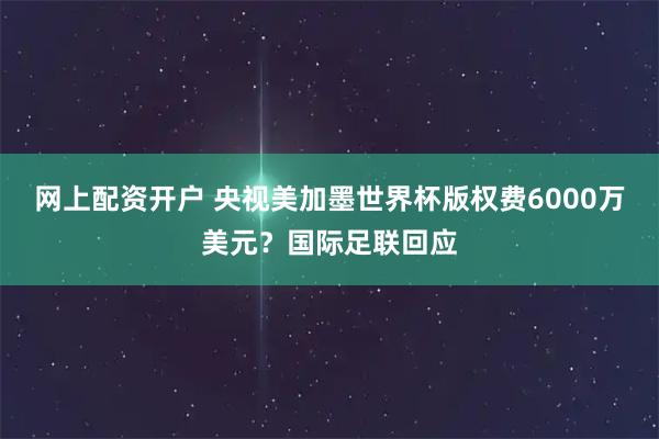 网上配资开户 央视美加墨世界杯版权费6000万美元？国际足联回应